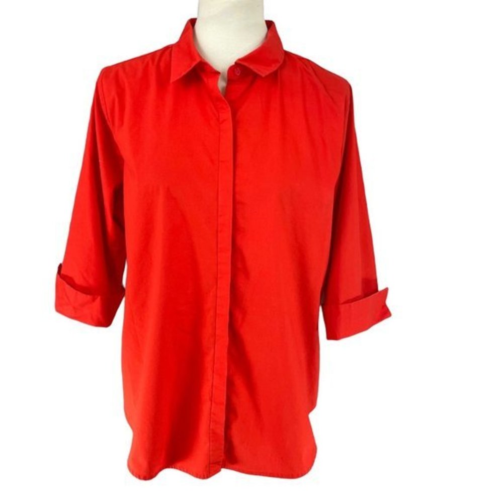 Worthington Women's Orange 3/4 Cuff Sleeve Button‎ Up Shirt Top Blouse Sz XL
